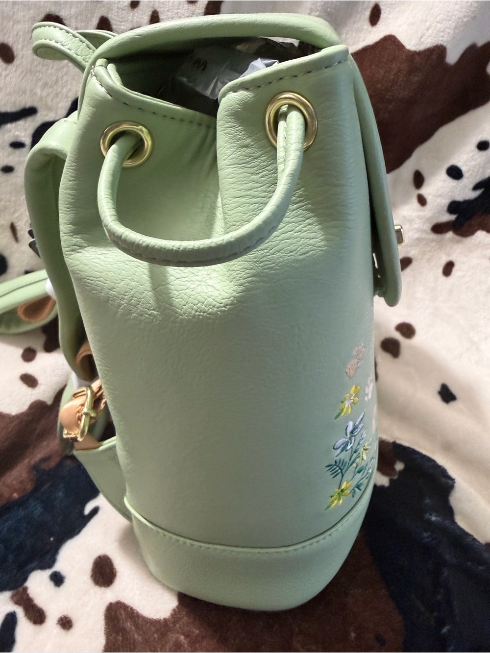 Loungefly Mint Green Floral Embroidered Mini Backpack with Rose Gold Plaque - Picture 6 of 7
